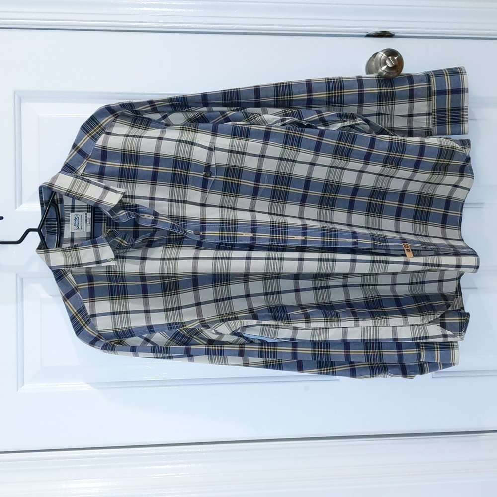 🥰 blue tan Button down plaid long sleeve shirt